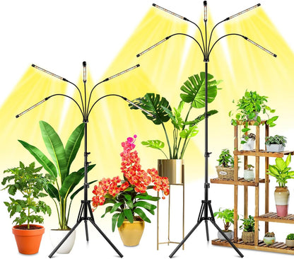 Wolezek Grow Lights for Indoor Plants, 2 Pack Full Spectrum Plant Light with Adjustable Stand, 5-Head LED Grow Light with Auto 6/12/16H Timer, 5 Brightness Levels, Ideal for Large & Tall Plants