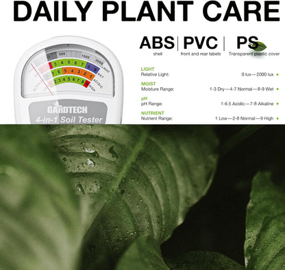 Gardtech Soil Moisture Meter - 4-in-1 Soil Test Kit Without Battery, Soil Moisture/Light/Nutrients/pH Meter for Plant, Garden, Lawn, Indoor & Outdoor（deep Green）