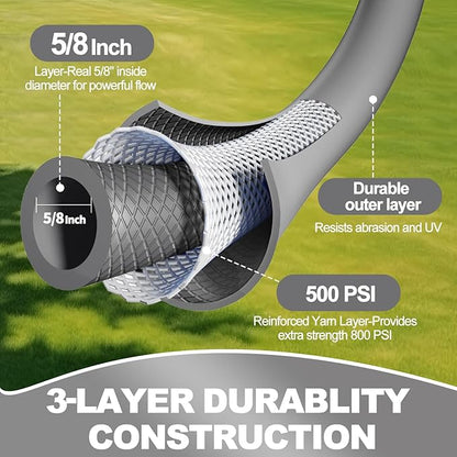 YOTOO Heavy Duty Hybrid Short Garden Hose, Lead in Water Hose 5/8-Inch by 10-Feet 150 PSI, Kink Resistant, All-Weather Flexible with Swivel Grip Handle and 3/4" GHT Solid Brass Fittings, Gray