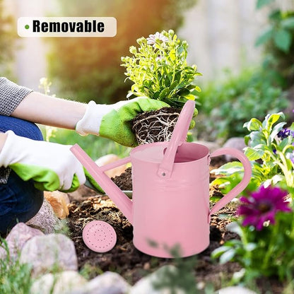 Metal Watering Can (1 Gallon) for Outdoor&Indoor Plants with Free Small Watering can for Kids, Plant Watering Can with Removable spout, Perfect for Garden Flower, Houseplants, Pink
