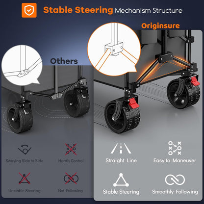 48" L Collapsible Wagon Cart Foldable, 560lbs Weight Capacity 300L Heavy Duty Folding Beach Wagons with Big All-Terrain Wheels, Utility Carts for Groceries, Shopping, Camping, Sports - Grey