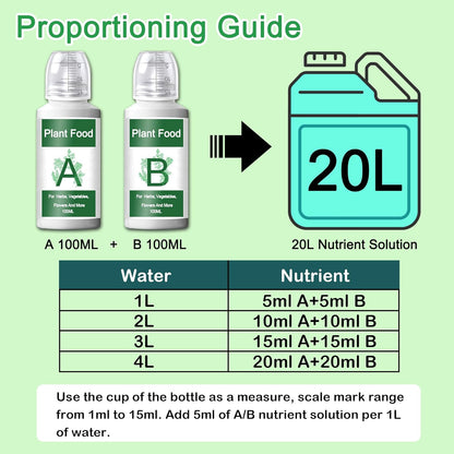 Hydroponics Nutrients (1000ml in Total), A&B Plant Food for Hydroponics Growing System and Potted Houseplants, Plant Fertilizer Supplies