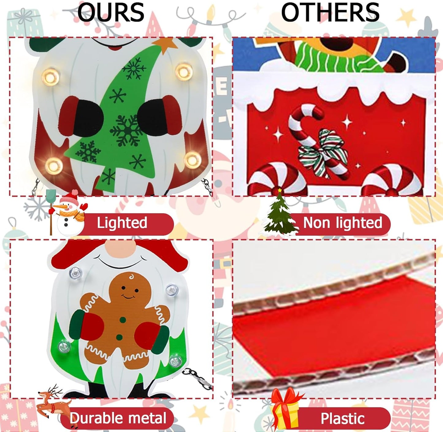 Christmas Yard Stakes Metal Christmas Decorations Outdoor Yard Gnomes Holding Gingerbread Tree Gift Lighted Metal Stakes Outdoor Xmas Stake Lawn Pathway Decoration