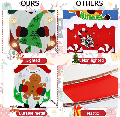 Christmas Yard Stakes Metal Christmas Decorations Outdoor Yard Gnomes Holding Gingerbread Tree Gift Lighted Metal Stakes Outdoor Xmas Stake Lawn Pathway Decoration