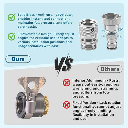Hibbent Swivel Garden Hose Quick Connector, 360° Rotatable Faucet Hose Quick Connect Fitting, Solid Brass 3/4 Inch GHT Thread, Female and Male Adapter