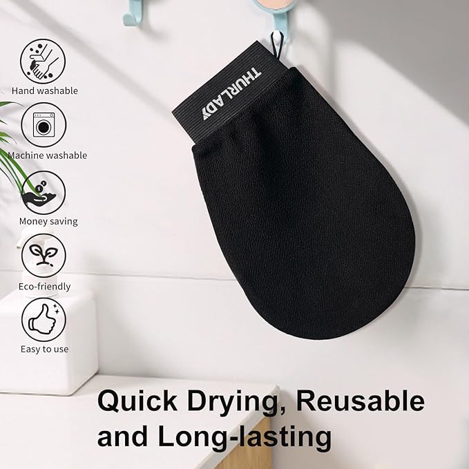 Korean Exfoliating Mitt, Exfoliating Glove, 3 Pack Viscose Fiber Body Scrub Gloves, Dead Skin Remover for Smoother Skin, Self-Tan Prep and Removal, Blue White Black