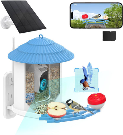 Smart Bird Feeder with Camera, Solar Powered Birds Watching Camera, 2K Night Vsion, AI Identify, Auto Capture & Live Video Watch Birds, Built-in TF, Ideal Gift for Outdoor Bird Watching Lover