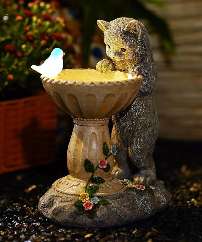 Cat Statues for Bird Bath: Outdoor Sculptures for Garden Lawn Patio Yard Balcony Porch - Unique Gifts for Mother Grandma Women