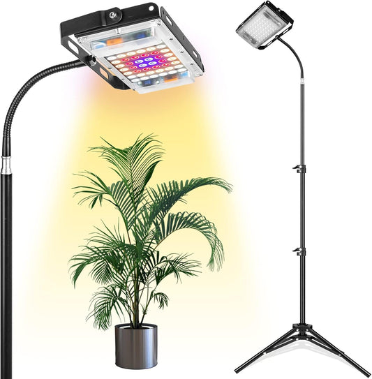 LBW Grow Light with Stand, Full Spectrum LED Floor Plant Light for Indoor Plants, Grow Lamp with On/Off Switch, Adjustable Tripod Stand 15-48 inches