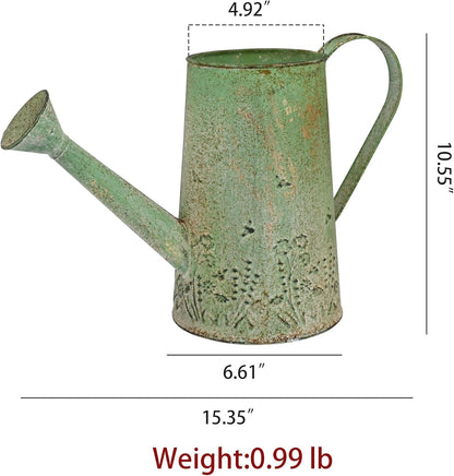 Vintage Metal Watering Can with Handle Rustic Farmhouse Watering Can Flower Pot Distressed Decorative Planter Retro Gardening Flower Bucket for Home Indoor Outdoor Garden Balcony Courtyard(Green#2)
