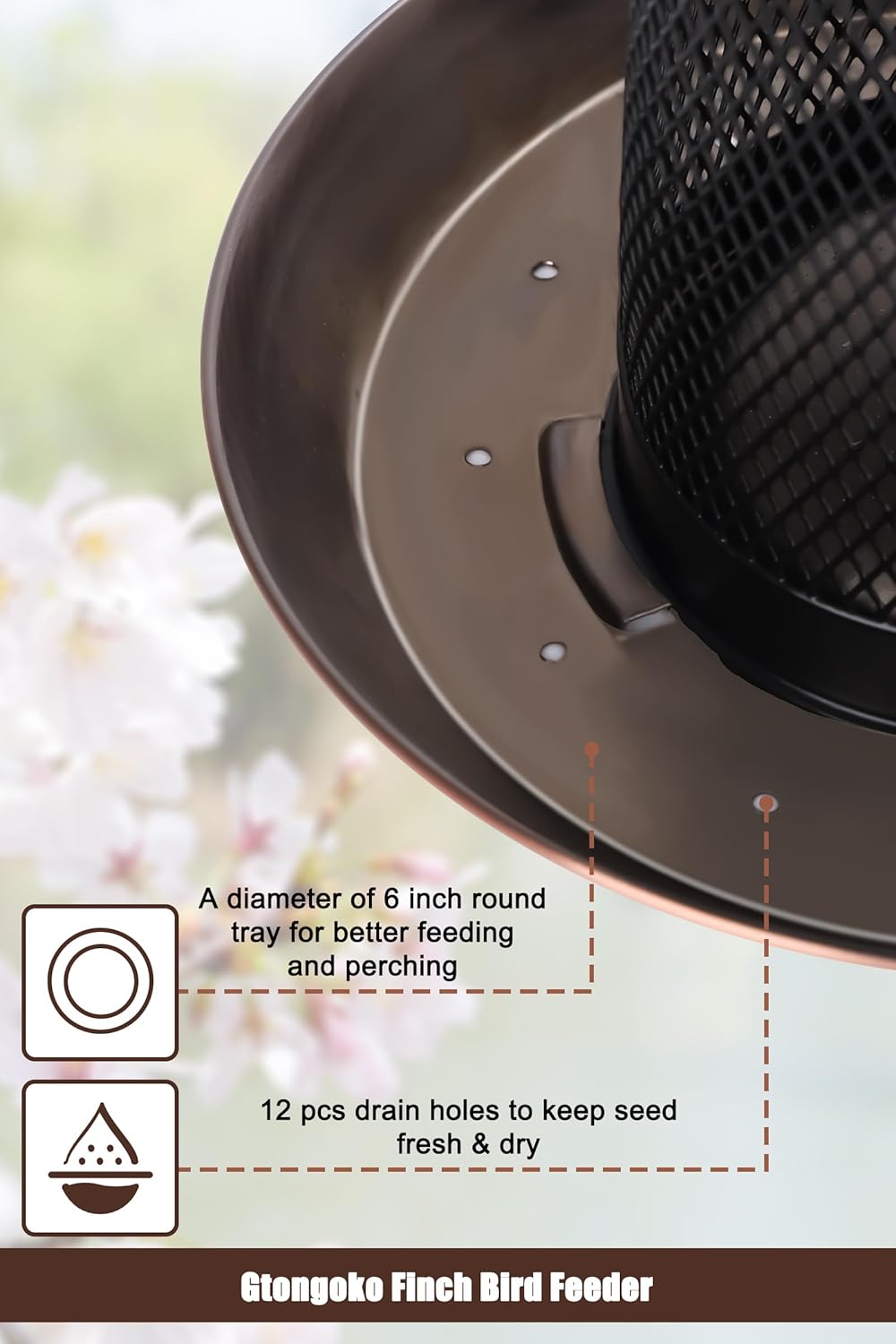 Gtongoko Finch Bird Feeders for Outdoors 2.5 LB Capacity Squirrel Proof Metal Tube Bird Feeders Thistle & Nyjer Seed Hanging Feeder, Copper, 1 Pack