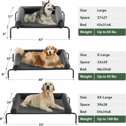 Cooling Elevated Dog Bed for Large Dogs – Waterproof Raised Dog Cot with Slope Headrest, Breathable Teslin Mesh, Durable & Portable Pet Bed for Indoor and Outdoor Use, Black