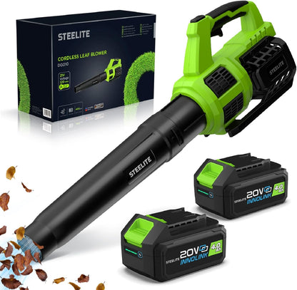 STEELITE Leaf Blower 21V, Electric Leaf Blower Cordless with 2 x 4.0Ah Battery and Charger, Powerful Battery Blower for Lawn Care, Patio Cleaning and Dust