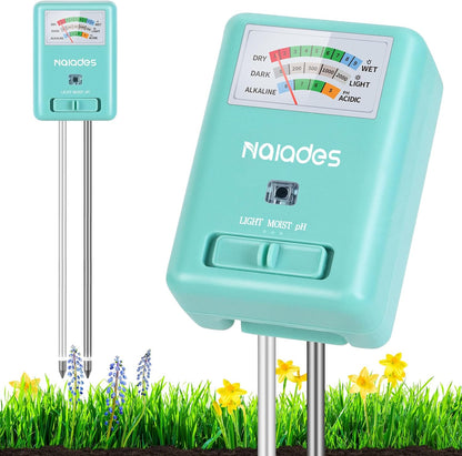 Professional 3-in-1 Soil Tester - Moisture/Light/pH Meter with Lab-Calibrated Probes, 90° Rotatable Display for Indoor/Outdoor Plants (Battery-Free)