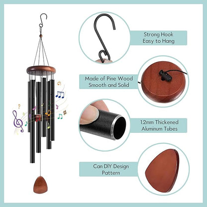 Large Aluminium Wind Chimes 37" Inches to Create a Zen Atmosphere Suitable for Outdoor, Garden, Patio Decoration, Classic Wind Chimes Suitable as A Gift for Unisex (Black)