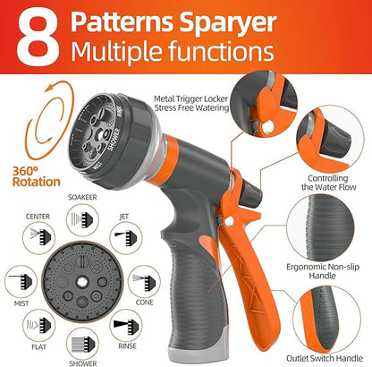 SPECILITE Garden Water Hose 50 ft x 3/4 in Heavy Duty, Flexible and Lightweight, Burst 600 psi, Kink-less Hybrid Rubber Pipe for Backyard, 3/4'' Brass Fittings, Orange