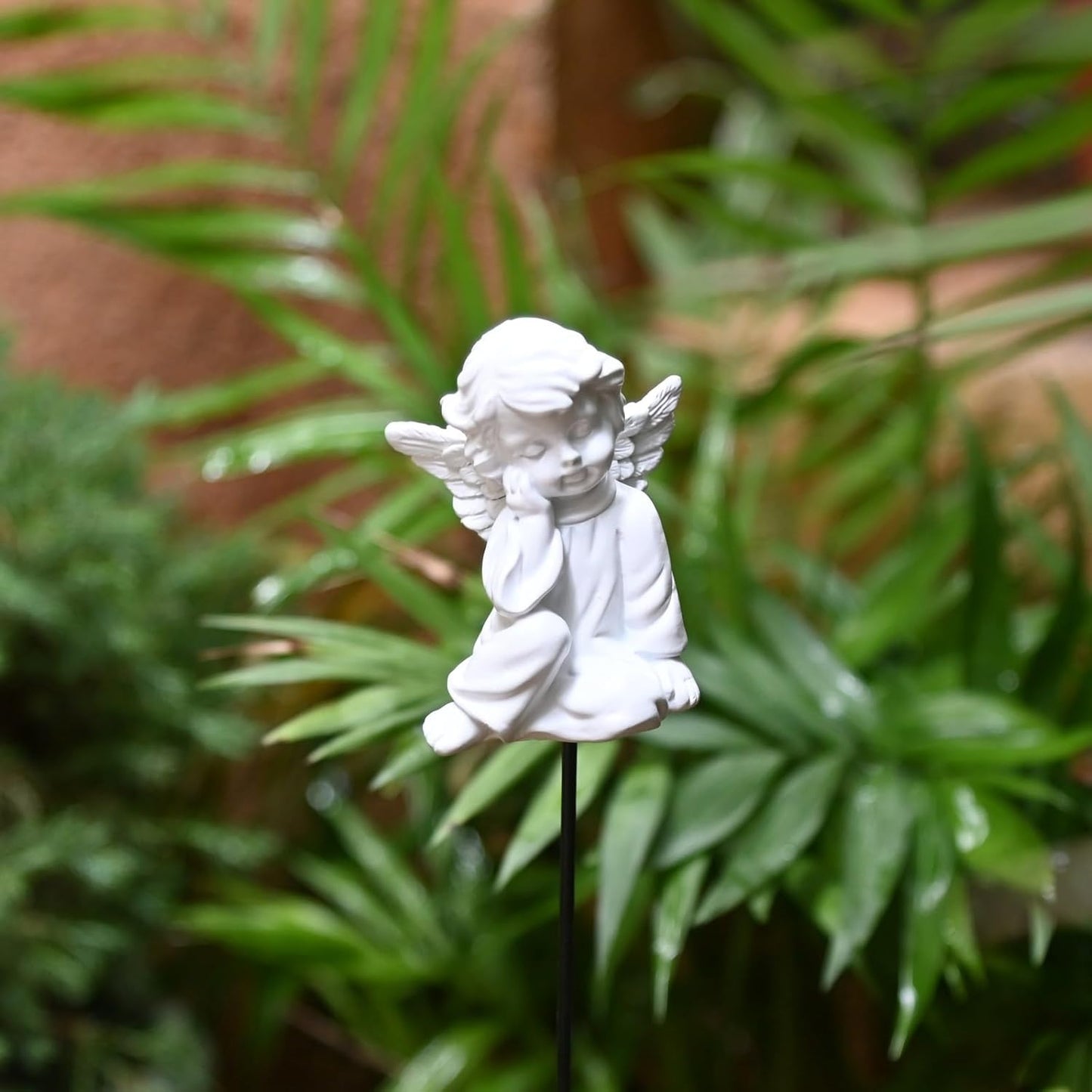 OwMell Set of 2 Decorative Angel Garden Stakes, Small Angel Fairy Garden Angel Ornaments, Cherub Angel Memorial Statue Flower Pot Decorations - Angels