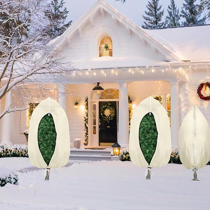 Plant Covers Freeze Protection, 4 Pack Round Frost Blankets for Outdoor Plants (71"x48") – Winter Plant Covers, 2.4oz/yd² Frost Cloth Plant Protection for Trees, Shrubs & Potted Plants