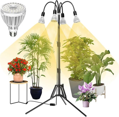 SANSI Grow Lights for Indoor Plants, 128W Full Spectrum Plant Lights for Indoor Growing, 35-64 inches Detachable Tripod Standing Grow Light with High PPFD No Dimmable 4 Pack of Par25 32W Bulb