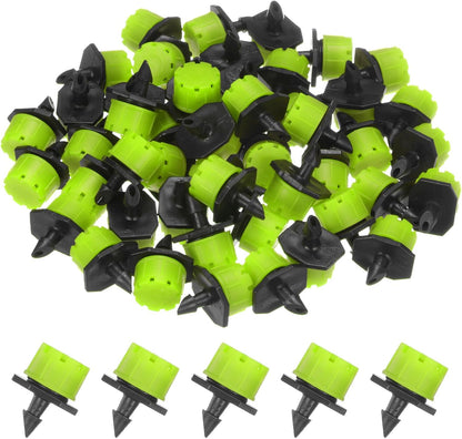 100-Pack 360 Degree Adjustable Irrigation Dripper, 1/4 Inch Barbed Emitter Drip Sprinklers for Garden/Greenhouse/Flower Bed/Watering System, Anti-Clogging Emitters [Green]