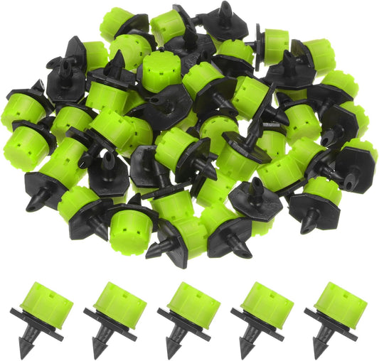 100-Pack 360 Degree Adjustable Irrigation Dripper, 1/4 Inch Barbed Emitter Drip Sprinklers for Garden/Greenhouse/Flower Bed/Watering System, Anti-Clogging Emitters [Green]