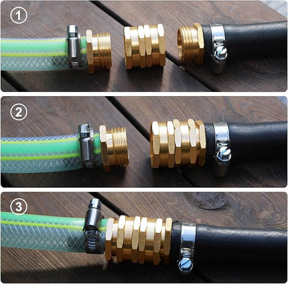 UNWAVER Solid brass Garden Hose Fittings female Connectors Adapter Heavy Duty brass double female faucet leader coupler dual water hose connector(3/4"GHT) 2 Pcs