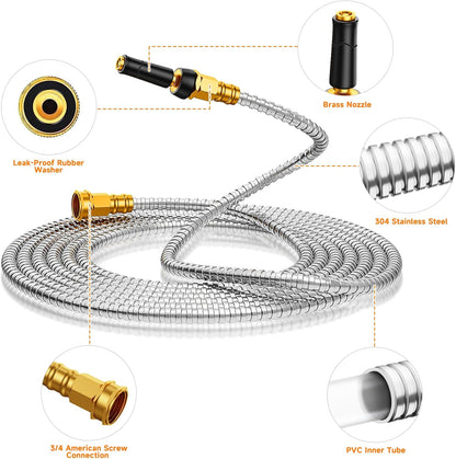 Metal Garden Hose 200 FT - 304 Stainless Steel Water Hose 200 FT - Expandable Short Flexible Garden Hose,no Kink Explosion, no Bite