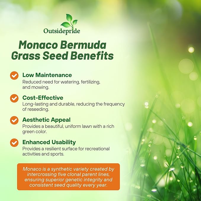 Outsidepride Monaco Bermuda Grass Seed - 25 lbs. Drought-Tolerant, Dense, Wear-Resistant Turf Grass Seeds for Lawn, Sports Fields, & High-Traffic Areas - Ideal for Warm-Season & Transition Zone Areas