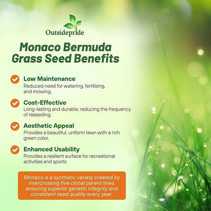Outsidepride Monaco Bermuda Grass Seed - 25 lbs. Drought-Tolerant, Dense, Wear-Resistant Turf Grass Seeds for Lawn, Sports Fields, & High-Traffic Areas - Ideal for Warm-Season & Transition Zone Areas