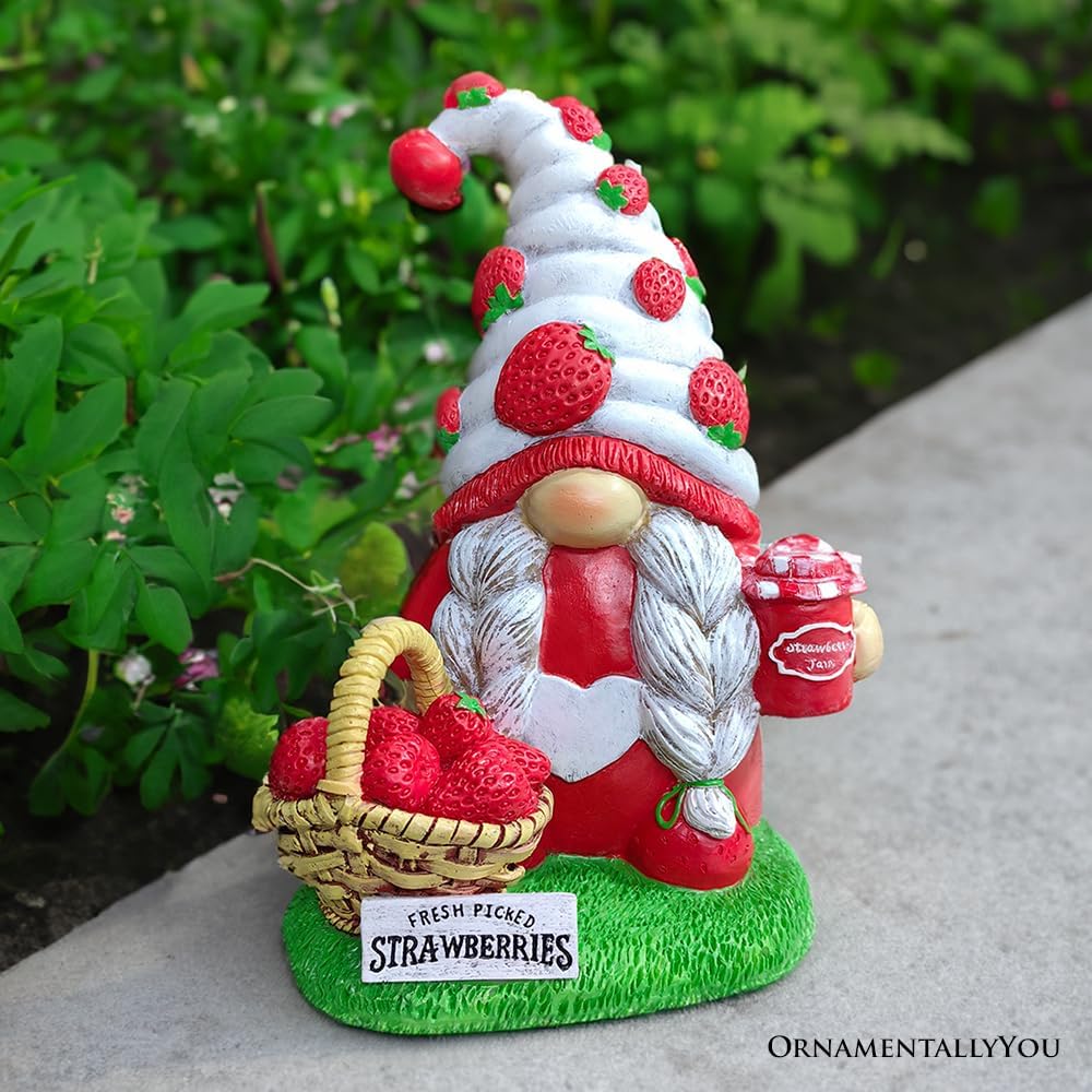 Spring & Summer-Themed Garden Statues – Adorable Outdoor Decor for Lawn, Patio & Porch (Charming Homestead Strawberry Gnome Garden Statue, 9.5" Farmhouse Style Unique Fruit Home Decor)