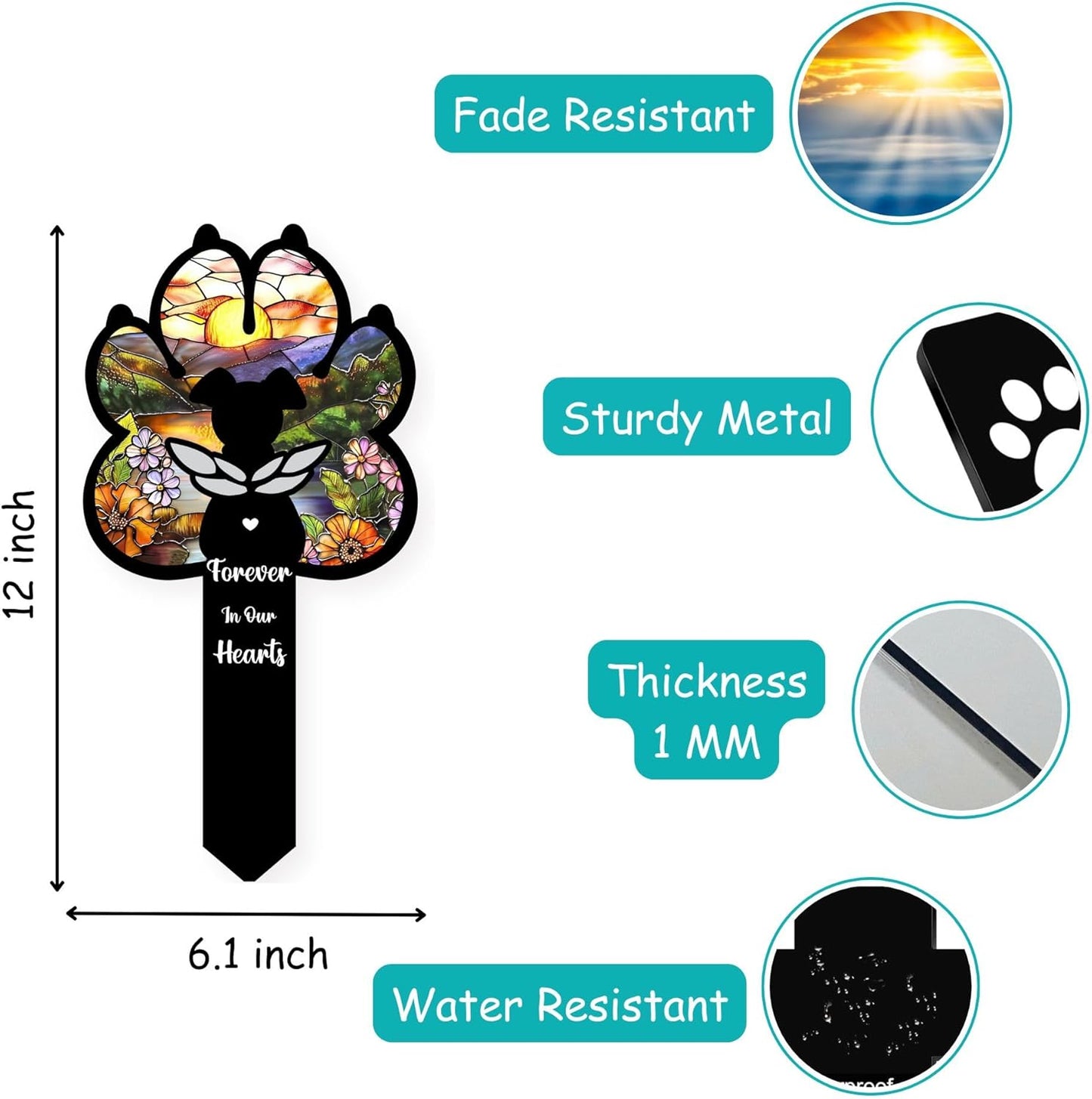 Angel Dog Suncatcher Pet Loss Gift – 12in Paw-Shaped Metal Grave Marker, Weatherproof Dog Memorial Plaque for Garden or Indoor Display, Remembrance Gift for Loss of Beloved Pet