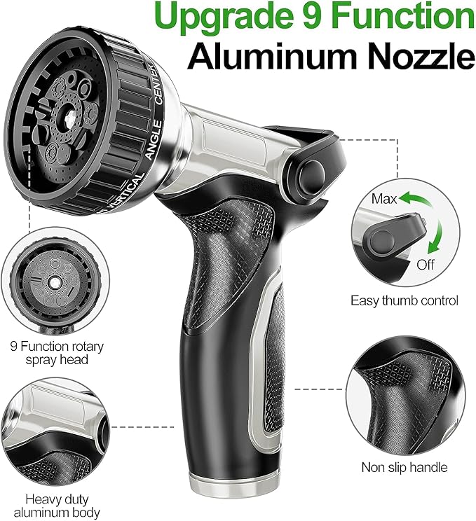 SPECILITE Stainless Steel Garden Water Hose 50 ft with Swivel Handle, Lightweight & Flexible Pipe with Heavy Duty Nozzle for Yard, Outdoor, Lawn