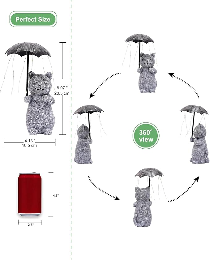 Qeeman Cat Garden Statue Outdoor: Outside Decor Yard Patio Balcony Landscaping Lawn Figurine Ornaments - Birthday Gifts for Mom Grandma Women Dad Lover Sister