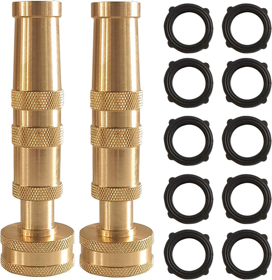 Hourleey Adjustable Twist Hose Nozzle, 4" Heavy-Duty Brass Hose Nozzle with 10 Garden Hose Rubber Washers, 2 Pack