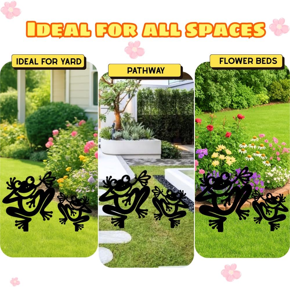 Personalized Frogs Garden Stakes, Custom Frog Metal Gardening Markers, Decorative Outdoor Yard Sign, Art Decor Gifts for Animal Lovers, Grandmother, Grandfather, Mom, Dad