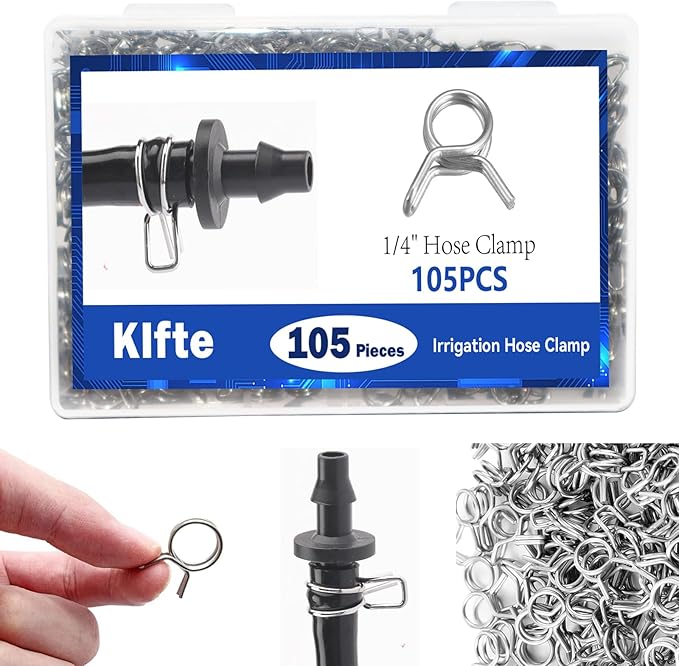 1/4" Irrigation Hose Clamp, Firm and Leak-Proof, Easy to Install, Solution for Leaking of Drip Irrigation Kit Connector, Irrigation Fit, Irrigation part (105pcs)