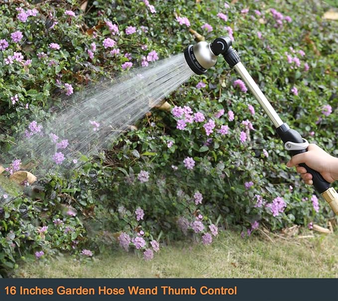 ESOW Garden Hose Watering Wand, 16 Inches Sprayer Wand, 9 Watering Patterns 180° Adjustable Swivel Head, Ergonomic Handle with One Touch Valve Perfect for Watering Plants, Car Wash and Showering Dog