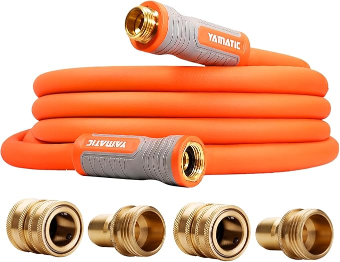 YAMATIC Garden Hose 5/8 in x 15 ft, Ergonomic Swivel Fittings, Burst 600 PSI, Heavy Duty, Flexible and Lightweight Water Hose with 2 Set Quick Connect