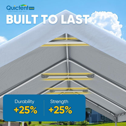 Quictent 10x20 ft Heavy Duty Carport Canopy Galvanized Car Tent Outdoor Garage Boat Shelter with Reinforced Structure, with Hanging Edge - White