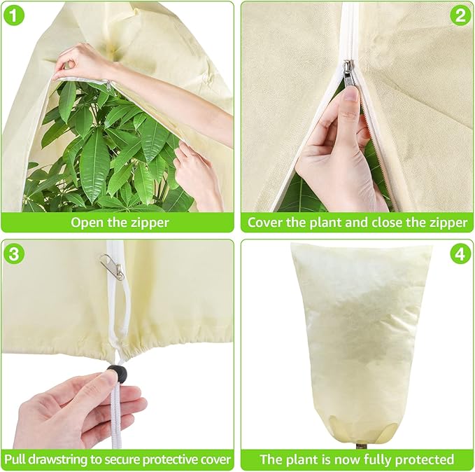 MIXC 4 Packs 2 Size Plant Covers Freeze Protection, Winter Plant Cover Cold Weather Tree Frost Cloth Warm Blankets Shrub Covers for Outdoor Plant (32''×39''+47''×71'')