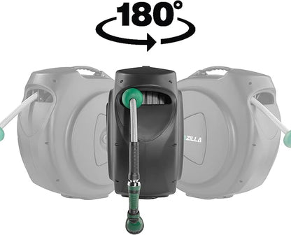 Retractable Garden Hose Reel, 65FT +6FT 5/8" Durable Wall Mounted Water Hose Reel with 180° Swivel Bracket, 9 Pattern Sprayer, 6Ft leader hose,Smooth Automatic Rewind, Any Length Lock.