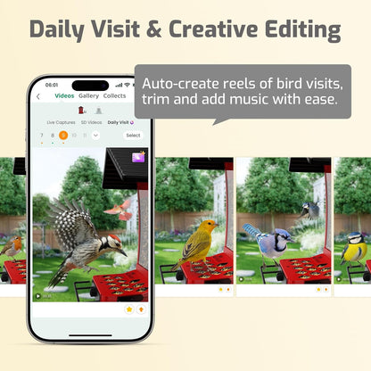 Smart Bird Feeder with Camera, AI Bird Identifier & Live HD View, Exclusive Vertical Mode, All-Metal Squirrel-Resistant Body, Solar Night Light - A Great Gift for BirdLovers