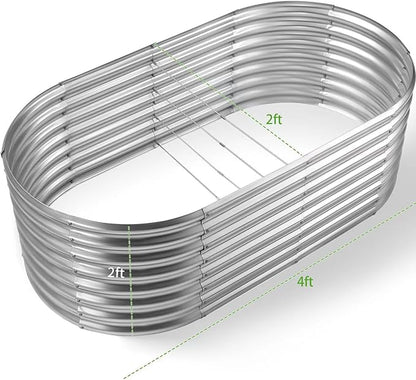 Land Guard 24“ Tall Galvanized Raised Garden Bed Kit, Galvanized Planter Garden Boxes Outdoor, Oval Large Metal Raised Garden Bed for Vegetables (Classic Silver, 4×2×2ft)