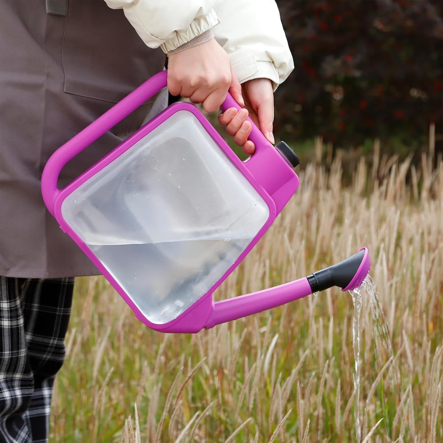 6L Foldable Clear Plastic Watering Can with Rotating Nozzle Long Spout Ideal for Indoor and Outdoor Gardening - Purple