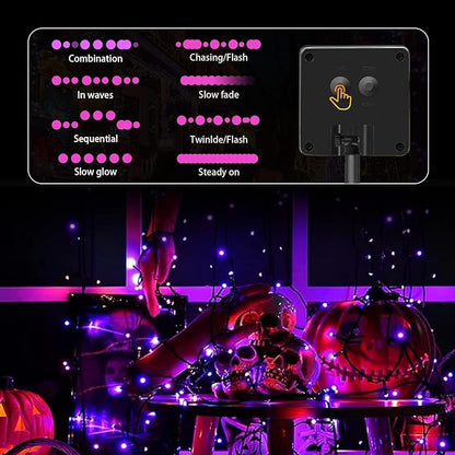 4 Pack Solar String Lights Outdoor, 400 LED Extra-Long 156 FT Solar Lights Outdoor with 8 Lighting Modes, IP65 Waterproof for Halloween, Garedn, Xmas, Balcony, Wedding, Party (Purple)