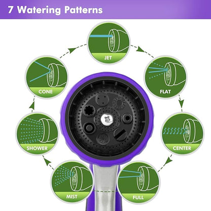 RESTMO Garden Hose Nozzle, Heavy Duty Metal Water Hose Nozzle with 7 Adjustable Spray Patterns, High Pressure Hand Sprayer with Flow Control, Best for Watering Plant & Lawn, Washing Car & Pet, Purple