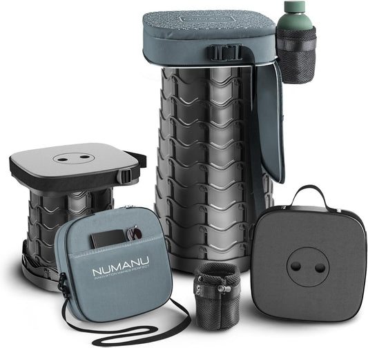 NUMANU 2025 Upgraded Collapsible Stool & 3IN1 Cushioned Carry Bag, 2.5"-18" Height Adjustable Max 620lbs, Portable Retractable Telescoping Seat, Foldable Camping Stool or Footrest for Adults (Square)