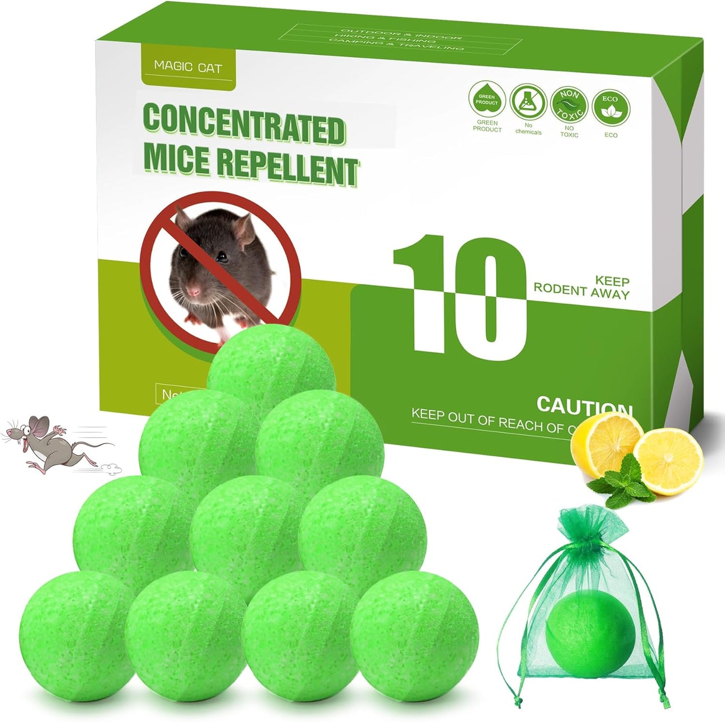 MAGIC CAT Rodent Repellent Peppermint Oil to Repel Mice & Rats, 10 Pack Natural Rat Deterrent for Indoor Home Pet Family Safe, Mouse Stopper for Car Engine RV Truck Garage Closet Boat Rodent Control