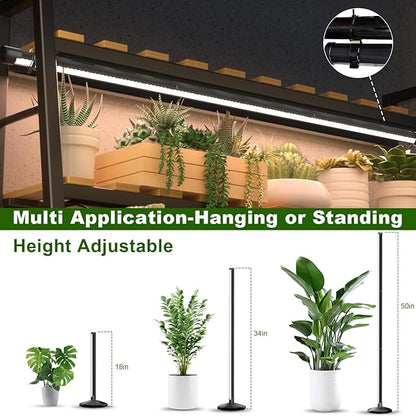 bedee LED Grow Light for Indoor Plants: 50 Inch Full Spectrum Plant Lights for Seed Starting with Timer and 10 Level Dimmable Standing Plant Growing Lamp for Greenhouse with Hanging Accessories