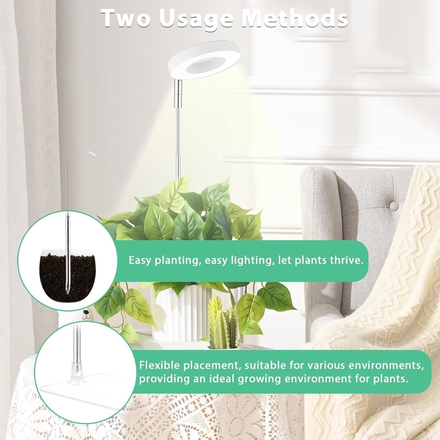 yadoker Halo Plant Grow Light,yadoker LED Growing Light Full Spectrum for Indoor Plants,Height Adjustable, Automatic Timer, 5V Low Safe Voltage,Idea for Small Plants(3 Pack)